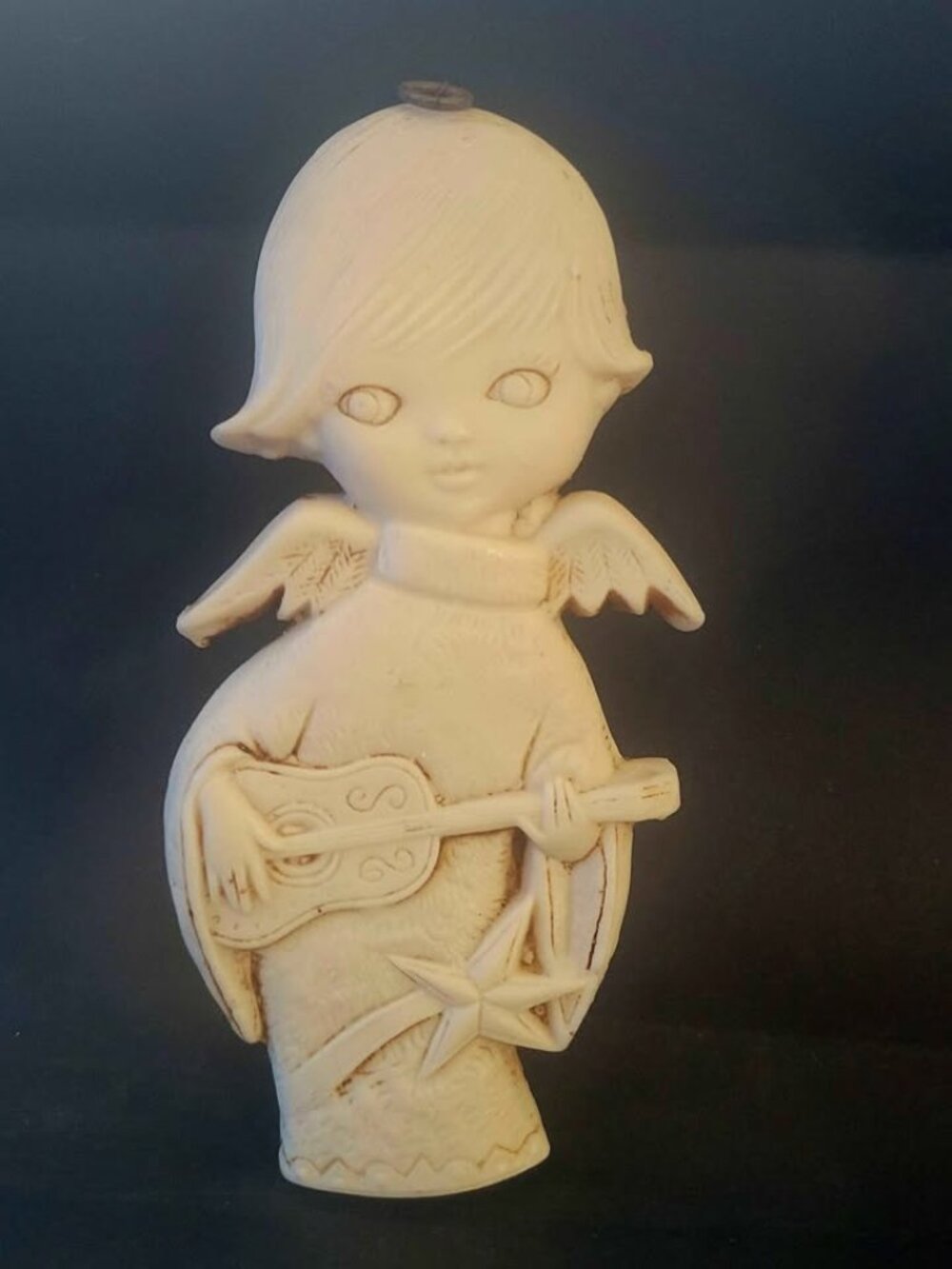 Vintage Kitschy Resin 70s Christmas Angel With Instrument Wall Hanging Plaque